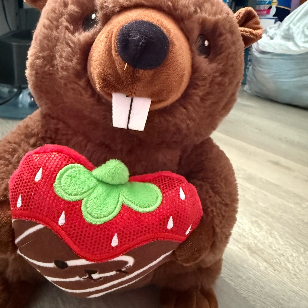 Plush Beaver Toy with Strawberry Heart